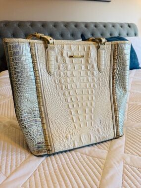 Brahmin Medium Asher Tote Cream & Iridescent Holographic Croc Embossed Leather